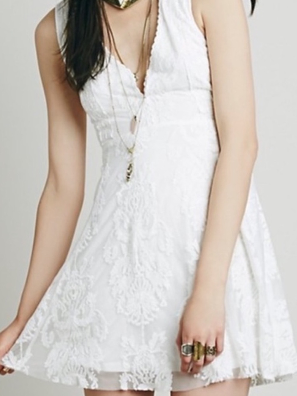 STUNNING Free People Cream Lace Mini Dress - Picture 2 of 7